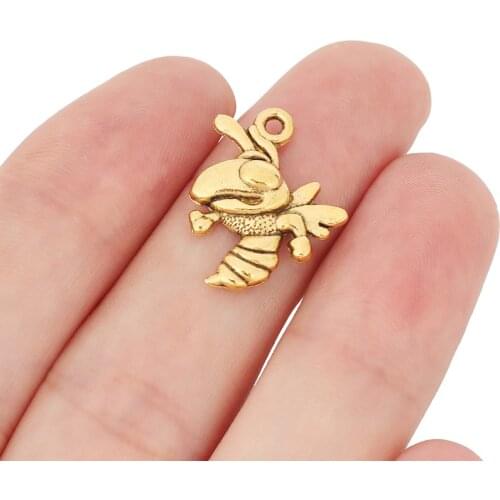 30pcs/lot Antique Gold Bee Bumble Honeybee Charms Insects Pendants Beads for Bracelet Earring Necklace Jewelry Making Findings