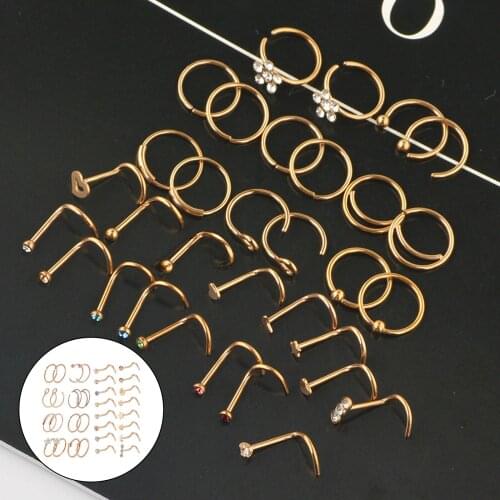 32pcs 20G Nose Rings Hoop Studs Piercing Jewelry Set for Women Men Girls