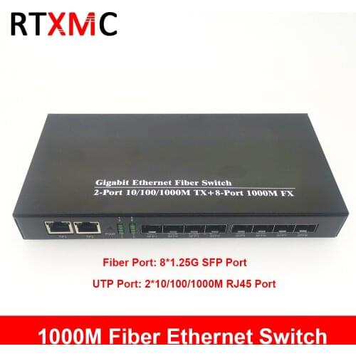 8SFP&2UTP Gigabit Ethernet switch Ethernet Fiber Optical Media Converter 8*SFP and 2*RJ45 Port 10/100/1000M & 8*Port 1.25G SFP