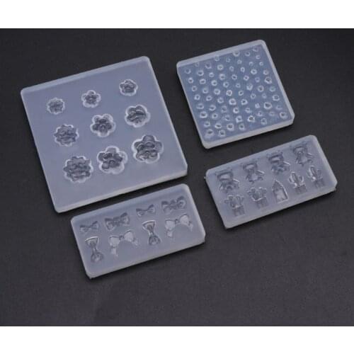 97QE Cute 3D Flower Gemstone Bowtie Bear Resin Mold Epoxy Resin Casting Mold Silicone Mold DIY Nail Art Craft Jewelry Tools
