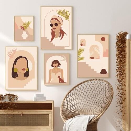 Bohemian Woman Vase Cat Abstract Bathroom Wall Art Canvas Painting Nordic Posters And Prints Wall Pictures For Living Room Decor