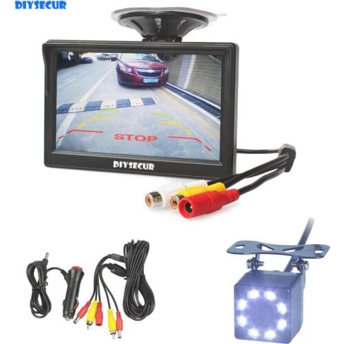 DIYSECUR 5" 800 x 480 HD Car Monitor Waterproof Reverse 8 x LED Color Night Vision Backup Rear View Car Camera with Monitor