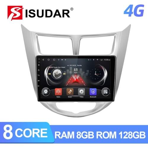ISUDAR T72 QLED Android 10 Car Radio For Hyundai/Solaris/Verna 2017- GPS Car Multimedia Octa Core RAM 6GB ROM 128GB 4G No 2din