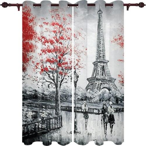 Black and White Eiffel Tower Oil Painting Window Curtains Home Decor Curtains for Living Room Bedroom Items Christmas Curtains