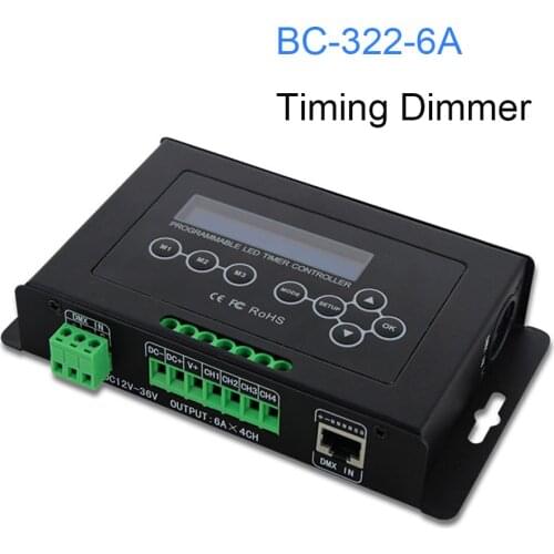 DC12V-36V BC-322-6A 6A*4CH PWM Signal DMX 512 Input Programmable Timer LED Dimmer Aquarium Led Srip Lights Controller