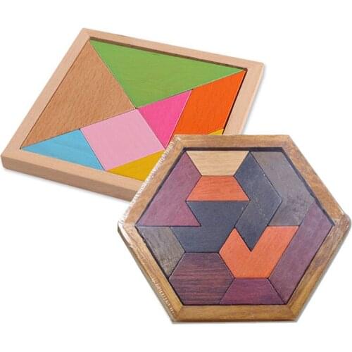 Baby Wooden Jigsaw Puzzle Geometric Montessori Material Tangram Eduactional Toys For Children Funny Bricks Teaching Aid Board