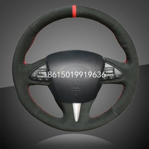 DIY Black Suede Car Braid On Steering Wheel Cover for Infiniti Q50 2014-2015