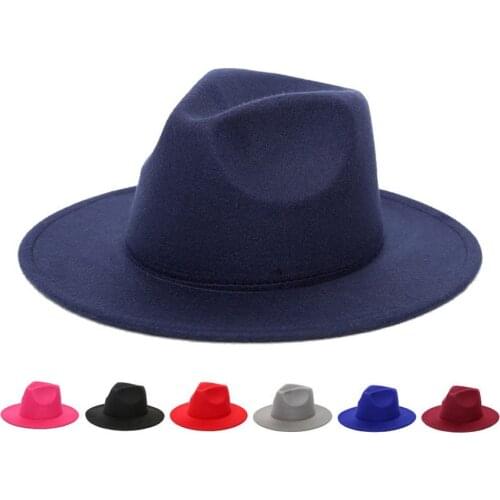 Fedora Hat Felt Cap Wide Brim 7CM Ladies Trilby Chapeu Feminino Hat Women Men Jazz Church Godfather Sombrero Caps
