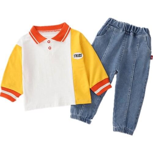 New Autumn Baby Fashion Clothes Children Boys Patchwork Lapel T Shirt Girls Pants 2pcs/set Spring Kids Infant Casual Sportswear
