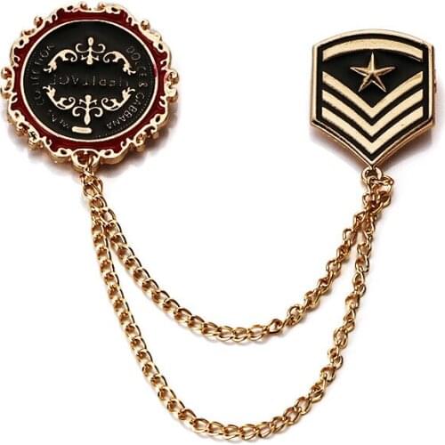 Needle Star Shield Pin Army Chapter Brooch Red Sun Letter Suit Chain Pin Gifts for Men