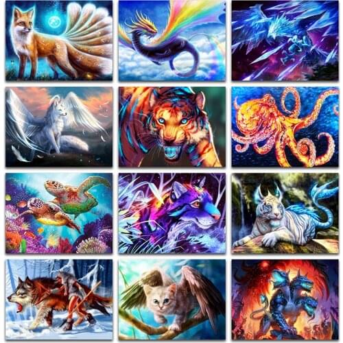5d full square diamond painting embroidery Cross stitch Fox Lion Tiger Tortoise Leopard Wolf Cat Dog Eagle Monkey Mosaic Phoenix
