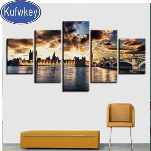 Sunrise City Scenic Bridge 5d full drill square diamond painting full square, diamond embroidery round,2020 new wall decor gift