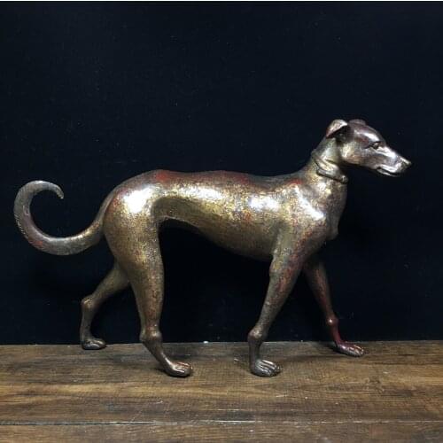 12"Chinese temple collection Old Bronze Cinnabar Lacquer Chinese Zodiac Dog Statue Lucky Wangcai Dog Town House Exorcism