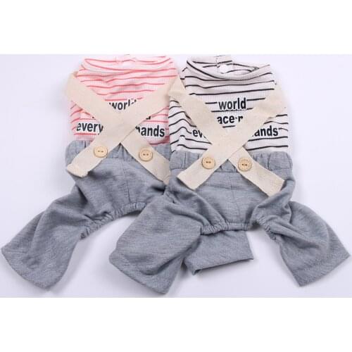 New Dog Cat Striped Jumpsuit Rompers Cat Puppy Shirt Pants Spring/Summer Clothes 5 Sizes