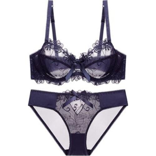 Women Sexy Transparent Suit Bra Comfortable Everyday Bra Lingerie Sets Femme Lace Ultra Thin Large Size Underwear Sets 85E 90D