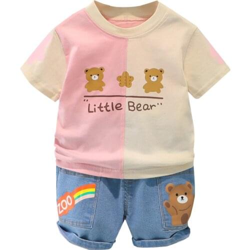 Summer Boys Girls Clothes Children Print Two-Color T-Shirt + Short Jeans Clothing Sets 2Pcs For Kids Tracksuit 0 2 3 4 Year Old