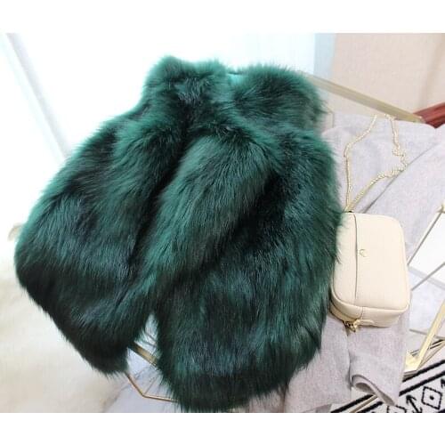 Fashion 2020 autumn winter thick warm v-neck sleeveless faux fur jackets Korean medium long ink green fake foxfur vests A229