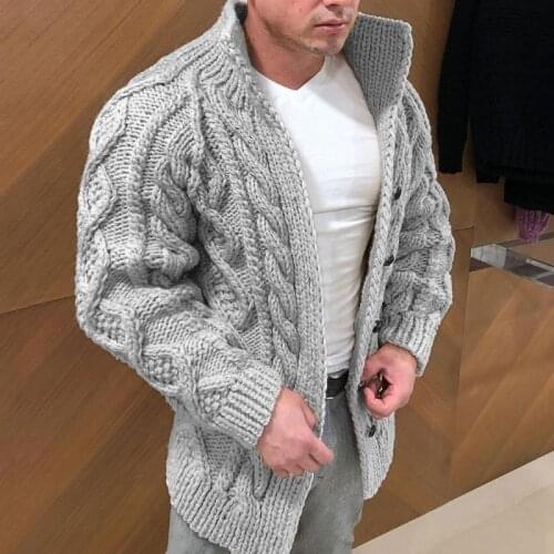 Mens Sweater Coat Autumn Winter Thick Warm Twisted Knitted Outerwear Fashion Solid Color Stand-up Collar Sweaters Plus Size 5XL