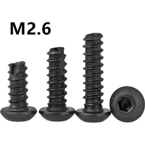 100PCS M2.6x6/8/10/12/14mm 8.8 grade carbon steel black round head hex flat tail socket tapping screw