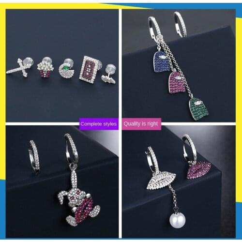 2020 new cartoon character love diamond asymmetric earrings fashion personality ladies brand jewelry Exquisite Luxury Cute