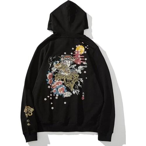 New Men High Street Hoodie Sweatshirt Autumn Embroidered Oiran Japan Streetwear Mens Hooded Pullover Cotton Spring Male Clothes
