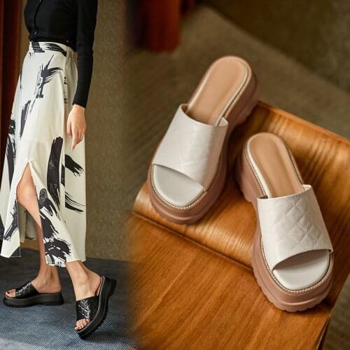 New Sheepskin Woman Slippers Office Lady Platform Slides Casual Soft Breathable Handmade Summer Shoes for Women Large Size 34-42