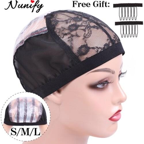 Nunify Women Black Ventilated Wig Cap Making Net Straps Ventilating Lace Wig Cap Pvc Paper On The Back With Adjustable Stretch