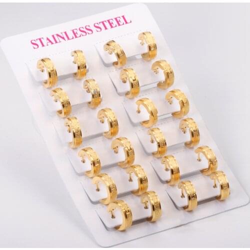 12 Pairs 316L Stainless Steel Hoop Earrings Gold/Silver Color Frosted Ear Stud for Women/Men Party Gift Jewelry Accessories