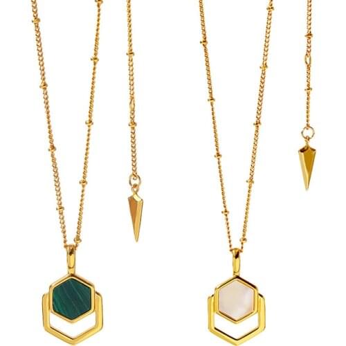 Brass With 18K Gold Geo Natural Stone Chains Neckalces Women Jewelry T Show Party Runway Boho Japan Korea Ins Fashion