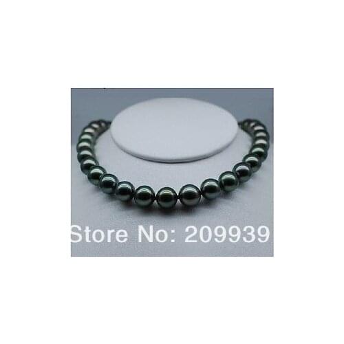Free shipping 18"AA PERFECT ROUND 100% TAHITIAN BLACK PEARL NECKLACE 14K Gold Colour Clasp