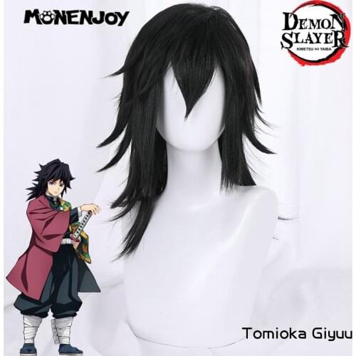 Monenjoy Demon Slayer Tomioka Giyuu Cosplay Wig Black A Ponytail Anime Cos Hair