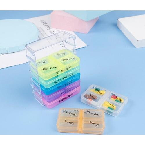 Plastic Medichine Box 7 Days Large Rainbow Pill Box Tablets Holder Dispenser Pill Cases Splitters Organiser Fashion