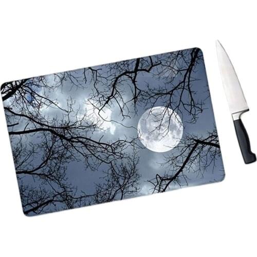 Glass Cutting Board Night Patterned Glass Cutting Board Full Moon and Jungle-Themed Glass Antibakteriye Cutting Board Christmas Gift Hallowen