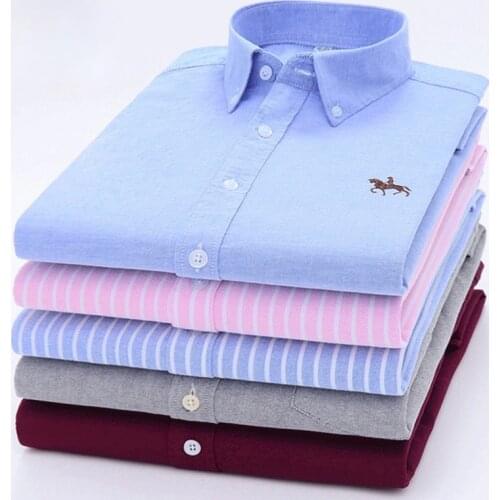 100% Cotton Oxford Plaid Solid Color Striped Shirt Tops Casual Long Sleeve Shirt Slim Fit Shirt Men Camisa Social Korean Clothes