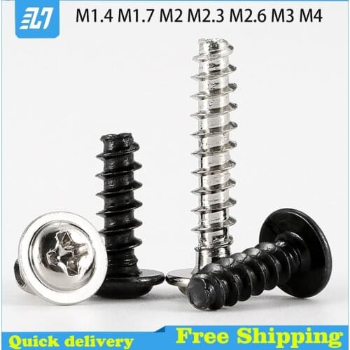 Pan Head Washer Self Tapping Screw Cross Recessed Bolt 304 Stainless Steel Carbon Steel Black M1.4M1.7M2M2.3M2.6M3M4