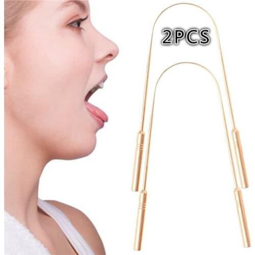 2Pcs Stainless Steel Tongue Cleaner Tongue Scraper Brushing Oral Cleaning Tool Accessories