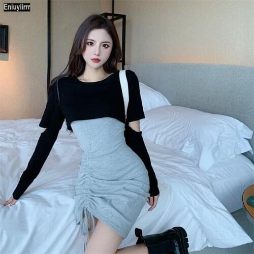 Sexy Black Cute Bodycon T-Shirt Dress Women 2021 Elegant Two Piece Club Night Pencil Bandage Party Dresses