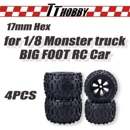TTHOBBY Rc Wheel Tire 4PCS Monster Truck Wheels 17mm Hex Tyres Wheels for RC Car 1/8 Monster Truck Big Foot Racing Drift Buggy