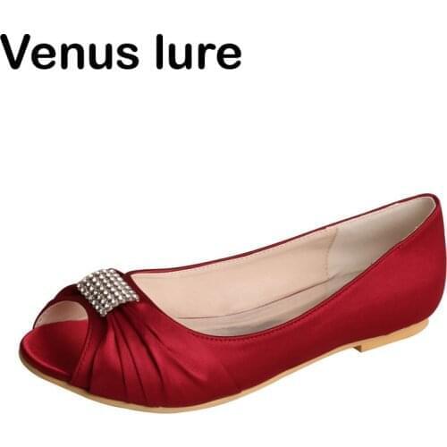 Venus lure Custom Handmade Bridal Flat Open toe Shoe Wine Red Satin Party Evening Shoes