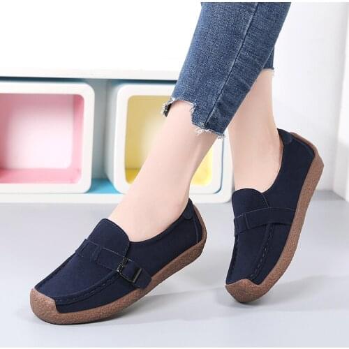 New Spring Autumn Womens Shoes Suede Leather Woman Loafers Slip On Ladies Snail Shoe Square Toe Moccasins Flats Female Sneakers