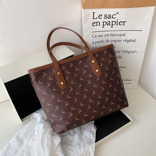 Shoulder tote bags for women 2021 luxury crossbody strap pu leather fashion big shopper shopping handbags mahjong bag deer print