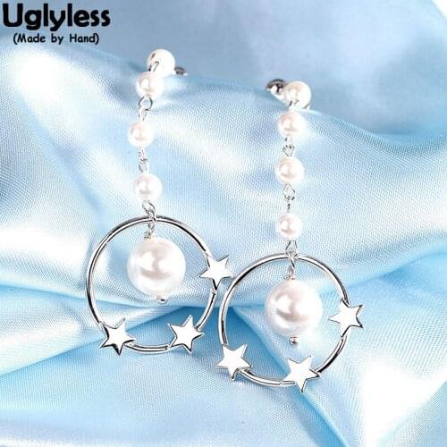 Uglyless Romantic Stars Earrings for Women Nature Pearls Beading Earrings Real 925 Silver Circles Brincos Bijoux Fashion Jewelry
