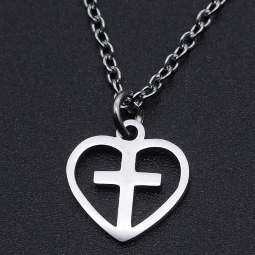 Cross Heart Stainless Steel Charm Necklace for Women Fashion Jewelry Necklaces Dropshipping Wholesale Accept OEM Order