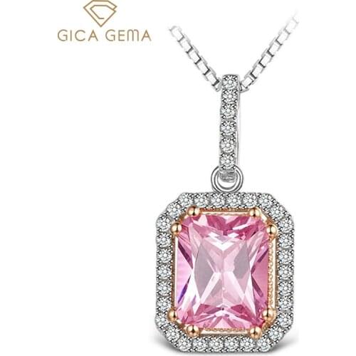 GICA GEMA Pink Zircon Pendants Necklace Classic Full Diamond Vintage Square 925 Sterling Silver Lady Luxury Fine Jewelry Gifts