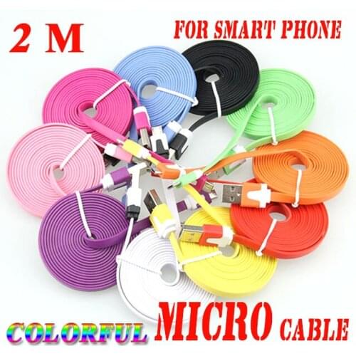 2m Micro cable USB 2.0 Cable Sync Charging Flat Noodle Mobile Phone Cables For Android Samsung Huawei Xiaomi HTC LG 300pcs/lot