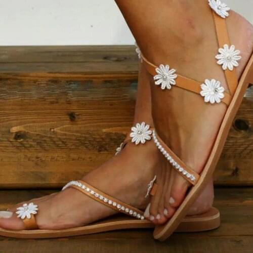 2021 White Lace Sandals Women Flip Flops Flat Sandals Women Bohemia Beach Shoes Women Plus Size Summer Fashion Woman