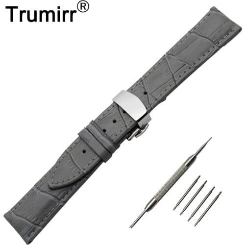 22mm Genuine Leather Watch Band for Samsung Gear S3 Classic / Frontier Stainless Butterfly Buckle Strap Wrist Belt Bracelet