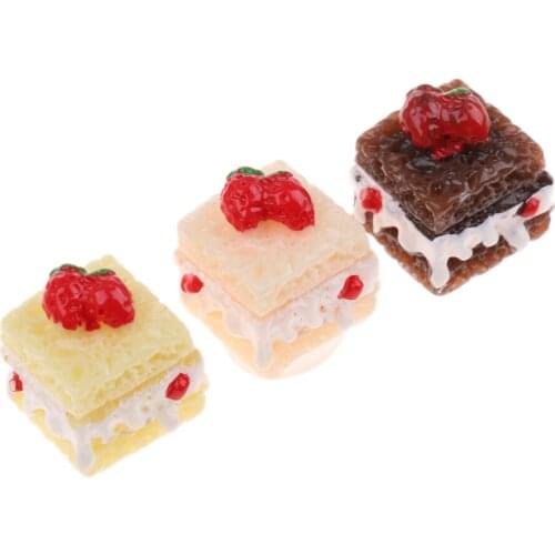 3X Square Cake Dollhouse Miniature Bakery Food Accessory 1/12 Scale