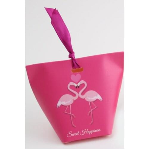 50pcs/lot Merci Pink Flamingo Pillow Box Foil Gold Ribbon Bow Present Carton Pouch Kraft box Gift Boxes Wedding Party Supply