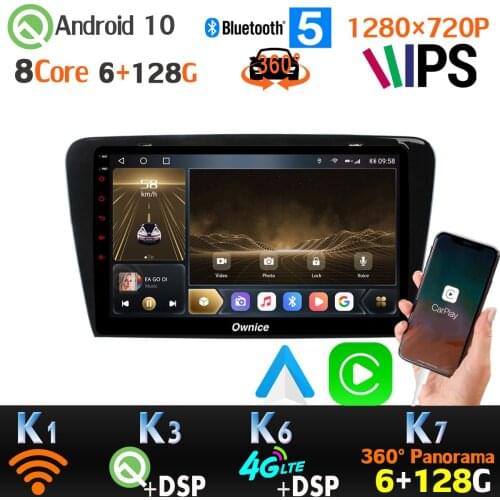 6G+128G Android 10.0 1280*720 Car Radio GPS Player For Skoda Octavia 2013-2019 360 Camera Head Unit 4G LTE WiFi CarPlay auto IPS